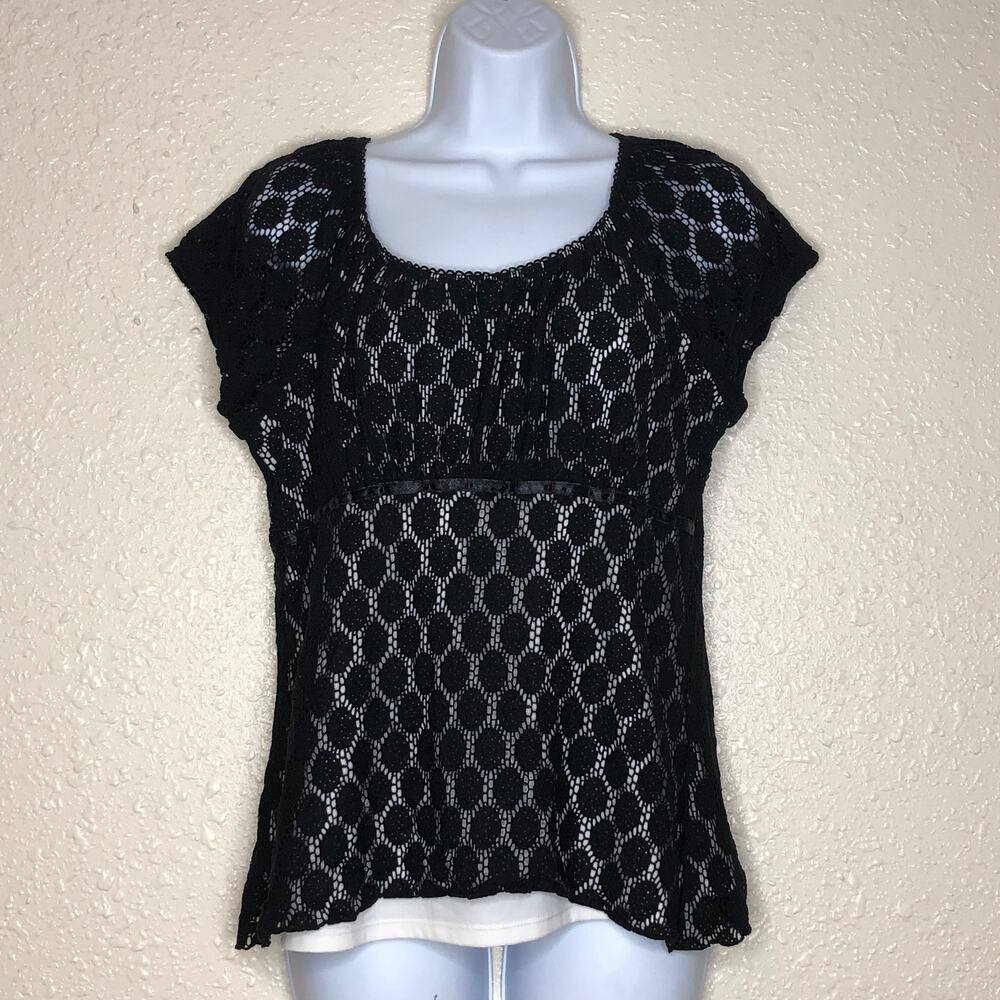 Requirements Blouse, Cap Sleeve, Black Dot Lace Shell size Large